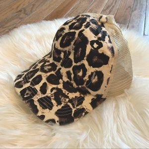 Leopard Print Ball cap with pony holder